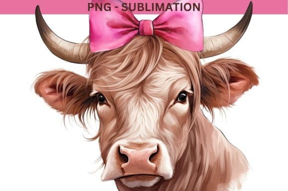 Adorable Farm Charm: The Cow with Pink Bow PNG