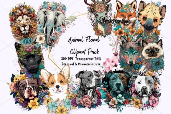 Animal Floral Cartoon Clipart PNG Pack: A Designer's Toolkit
