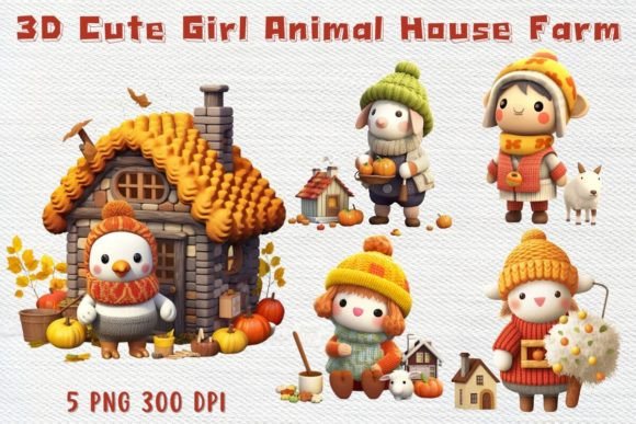 Bringing Whimsy to Life: 3D Cute Girl Animal House Farm Graphics
