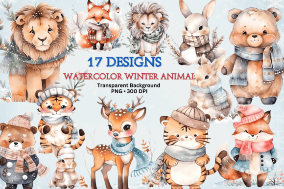 Charming Watercolor Winter Animal Clipart for Cozy Designs