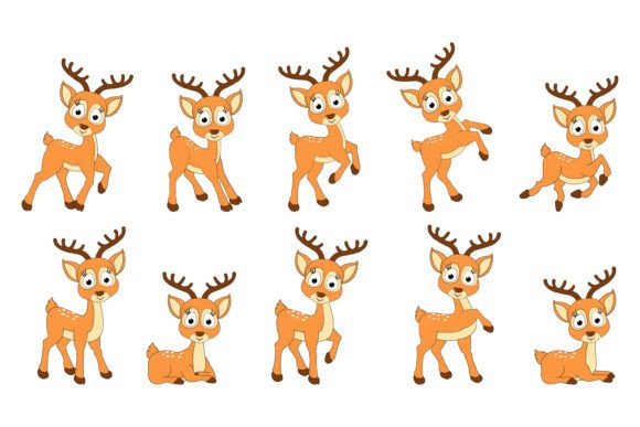 Cute Deer Animal Cartoon Set: Design with Whimsy