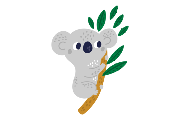 Cute Koala on Tree Branch: A Baby Animal Icon for Whimsical Design
