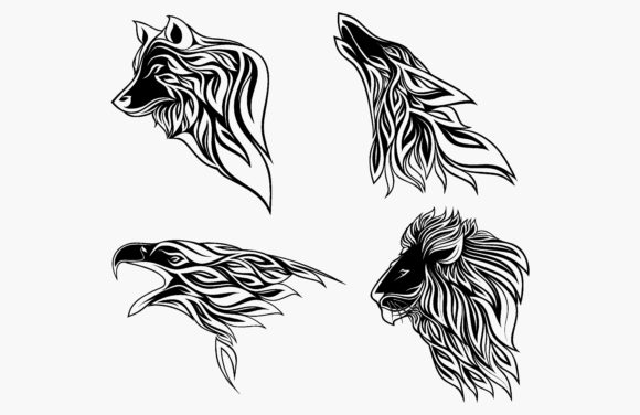 Predatory Animal in Floral Ornament: A Bold Design Asset