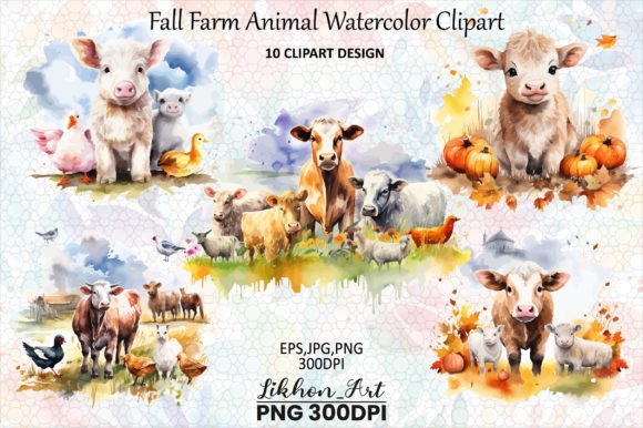 Warm Up Your Autumn Projects with Farm Animal Watercolor Clipart